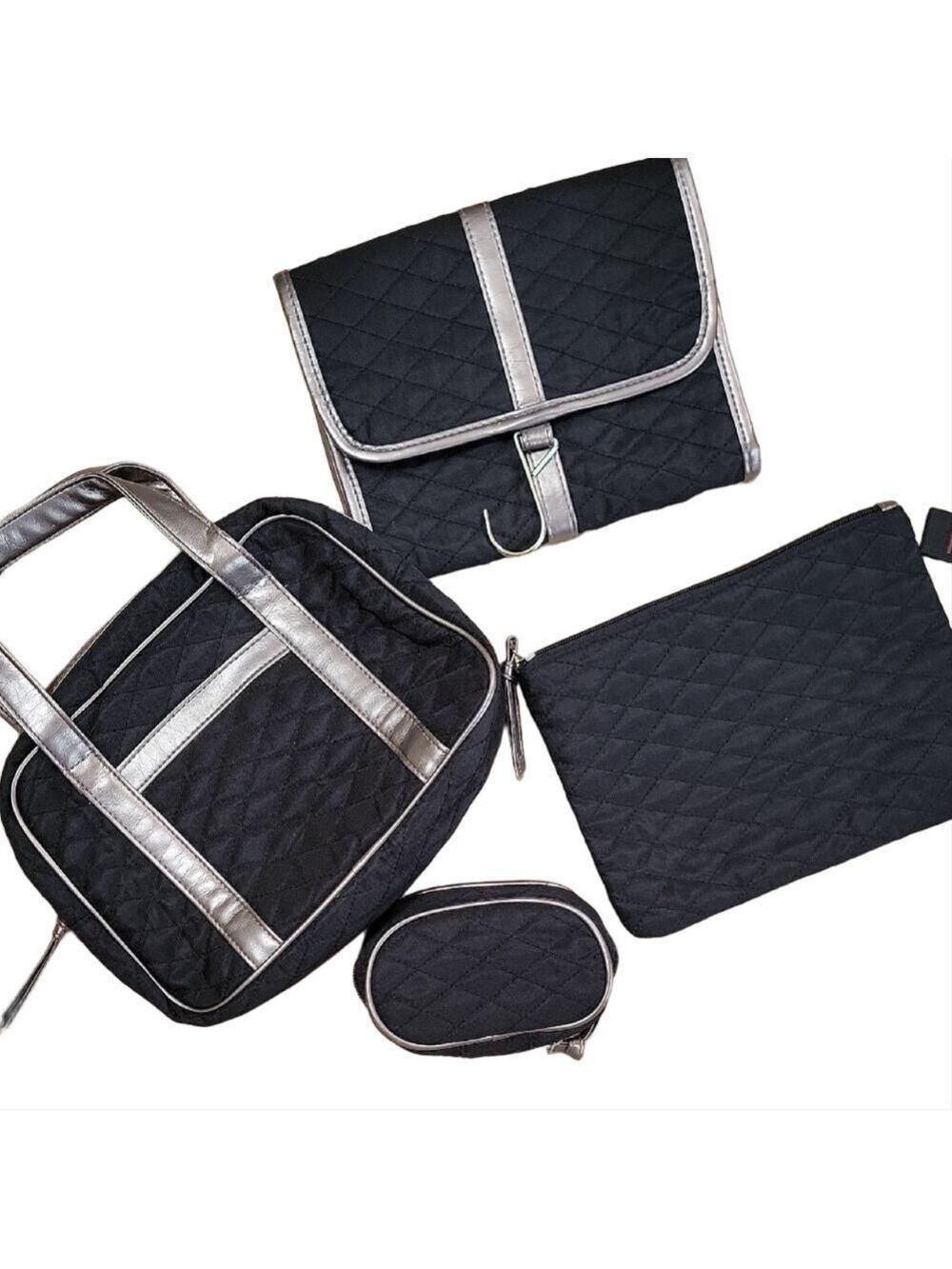 Black Quilted Cosmetic Travel Bag Set Of 4 NWOT